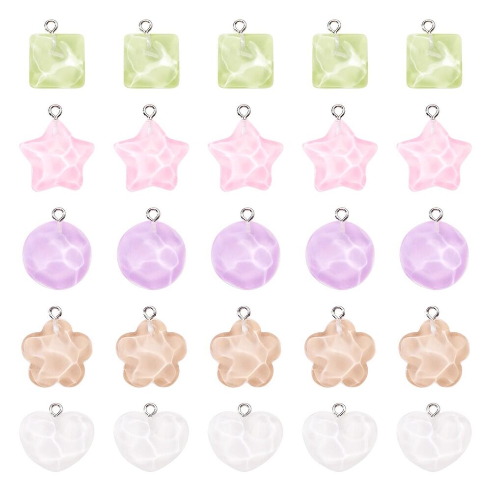 9978 40Pcs Cute Resin Charms Pendants Candy Color Flower Star Heart Dangle